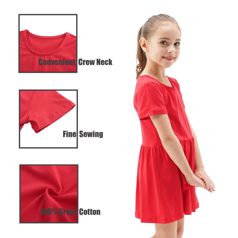 HowJoJo Girls Cotton Summer Dresses Short Sleeve Casual Dress Aline Swing Skater Dresses Black 5T - Image 4